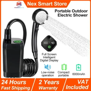 Ducha eléctrica portátil para exteriores, ducha de acampada de 6000mAh, pantalla Digital inteligente de pantalla completa recargable para acampar y hacer senderismo