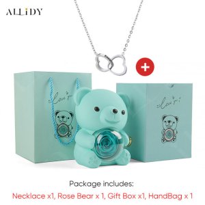 Osito de Rosa Preservada con Collar Personalizado – Regalo Romántico para Navidad, San Valentín, Cumpleaños y Día de la Madre | Miravia