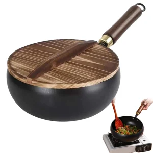 Olla de hierro fundido antiadherente con tapa, sartén forjada a mano, olla de gran capacidad para cocina, para cocinar a fuego lento, asar, apta para cocinas de gas e inducción.