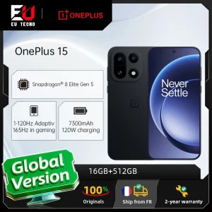 Smartphone OnePlus 15 5G (versión global) con Snapdragon 8 Elite Gen 5, pantalla de 165 Hz, batería de 7300 mAh, 120 W, NFC, color negro teléfonos móviles