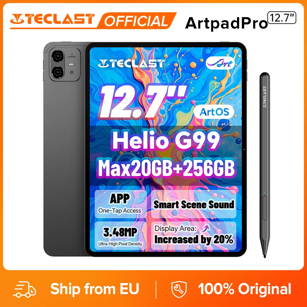 Tablet Teclast ArtPad Pro de 12.7 Pulgadas con Pantalla UHD 2.2K, Máximo 20 GB de RAM, 256 GB de ROM, Helio G99, 10000 mAh, 30 W, Android 15, LTE Global