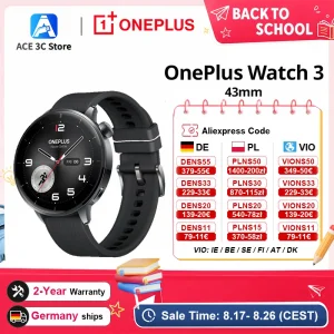 Versión global OnePlus Watch 3 43 mm Smartwatch Pantalla AMOLED de 1,32 pulgadas Fino a 60 horas de duración de la batería Sistema operativo de Google GPS NFC