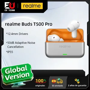 Versión global de los auriculares realme Buds T500 Pro: cancelación de ruido adaptativa de 50 dB, transductores de audio de alta resolución de 12,4 mm y diseño compacto «Candy Box»