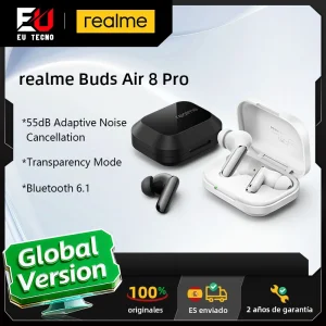 Versión global de los auriculares TWS realme Buds Air 8 Pro con cancelación de ruido adaptativa de 55 dB, modo Transparencia, Bluetooth 6.1 e IP55
