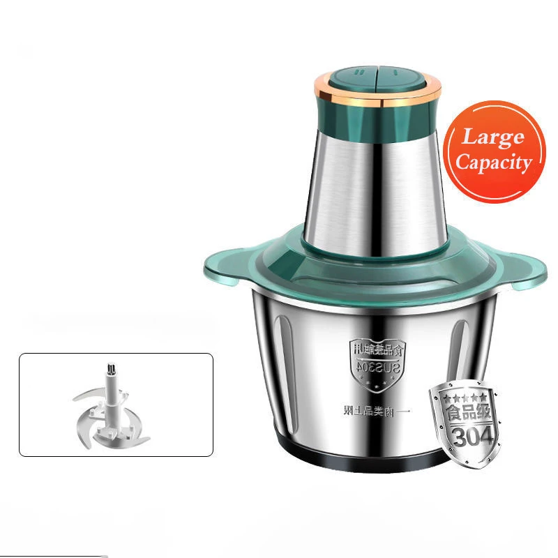 Picadora de carne eléctrica de 250W, tazón de acero inoxidable de 2L, picadora de alimentos de 2 velocidades, picadora eléctrica multifuncional de doble cuchilla para carne, nueces, frutas, herramienta de procesamiento de alimentos para cocina