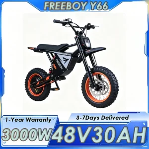 FREEBOY Y66 E Moto, Motocicleta Eléctrica Todoterreno de Montaña con Motor Potente de 3000W, Batería de 48V30AH, Freno Hidráulico