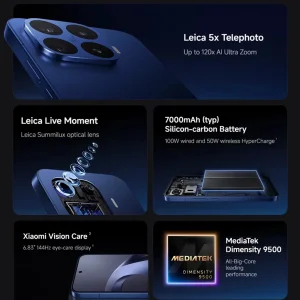Teléfono Inteligente Xiaomi 17T Pro 5G NFC con Batería de 7000 mAh, Carga Rápida, Procesador MediaTek Dimensity 9500, Carga Rápida Xiaomi, Cámara de 50MP con OIS, Pantalla AMOLED de 6.83 Pulgadas y 144 Hz