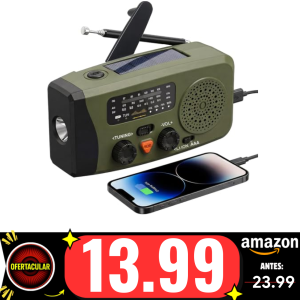 Radio Portátil, FM/Am Radio Emergencia con Solar Recargable Radios de Dinamo con Manivela con Linterna LED y Luz de Lectura 2000mAh Powerbank SOS USB de Camping al Aire Libre Kit Supervivencia, RD3