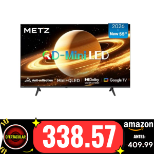Metz TV 55 pulgadas （139 cm ）4K QLED Mini LED Smart TV HDR 10+ MEMC Pantalla mate antirreflejos with Chromecast Google TV Local Dimming Dolby Audio & Vision & Atmos Modo Juego（ 55MNH7000Z 2026 modelo）