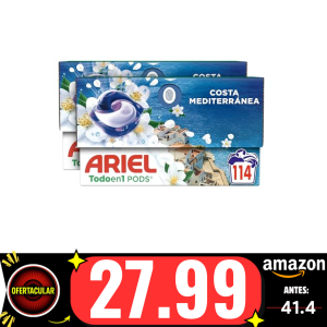 Ariel Todo en 1 PODS Brisa Marina Y Jazmín, Detergente Líquido Para Lavadora en Cápsulas, 114 Lavados, Edición Limitada Costa Mediterránea