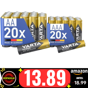 VARTA Pilas 20x AA & 20x AAA, Mix Pack, paquete de 40, Power On Demand, alcalinas, paquete de almacenamiento, para accesorios de ordenador, para Smart Home, Made in Germany (Exclusivo en Amazon)