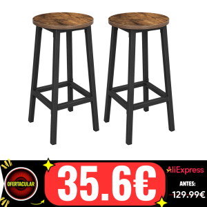 VASAGLE Taburete de Bar, Juego de 2, Sillas de Bar, Sillas de Cocina con Estructura de Metal, FÁcil Montaje, con ReposapiÉs, para Cocina, SalÓn, Comedor, MarrÓn RÚstico y Negro/Blanco Nube