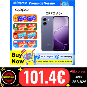 Versión europea del smartphone OPPO A6x 4 GB + 128 GB azul, 6100 mAh, pantalla de 6,75 pulgadas, garantía oficial, ColorOS 15.0, garantía oficial.