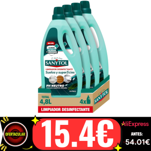 Sanytol – Botella Desinfectante Limpiahogar, Elimina Bacterias, Hongos y Virus Sin Lejía, Perfume Eucaliptus – Pack de 4 x 1.200 ML = 4,8L