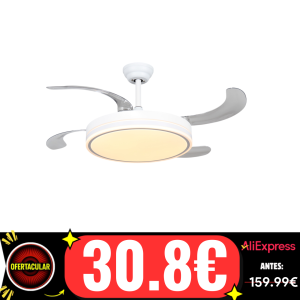 Ventilador de techo 96W : LED DE 60W Y MOTOR DE 36W Blanco en 3 Temperaturas de Luz con Mando a Distancia -Motor DC Eficiente y Silencioso, aspas desplegables retráctiles, 6 velocidades, control remoto, memoria, temporizador.