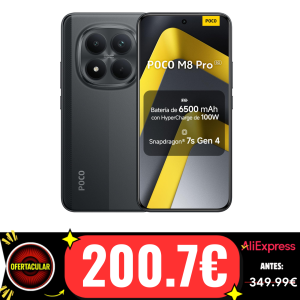 Móvil Xiaomi POCO M8 Pro 8GB+256GB Snapdragon 7s Gen 4 Pantalla AMOLED 6.83″, 120Hz, 50MP OIS, 6500mAh, NFC, IP66,  Versión española (Cargador no incluido)