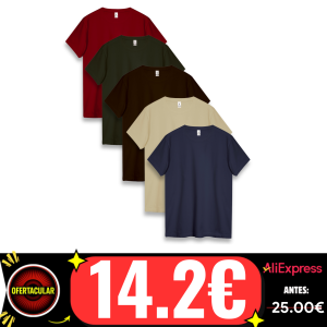 Pack de 5 Camisetas burgundy-nogal-chocolate-arena-azul denim. 100% Algodón SINTRA de TEXKING.